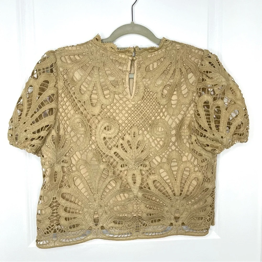 Frenchy Lace Crochet Puff Sleeve Crop Top | Size Large | Women - Picture 4 of 5